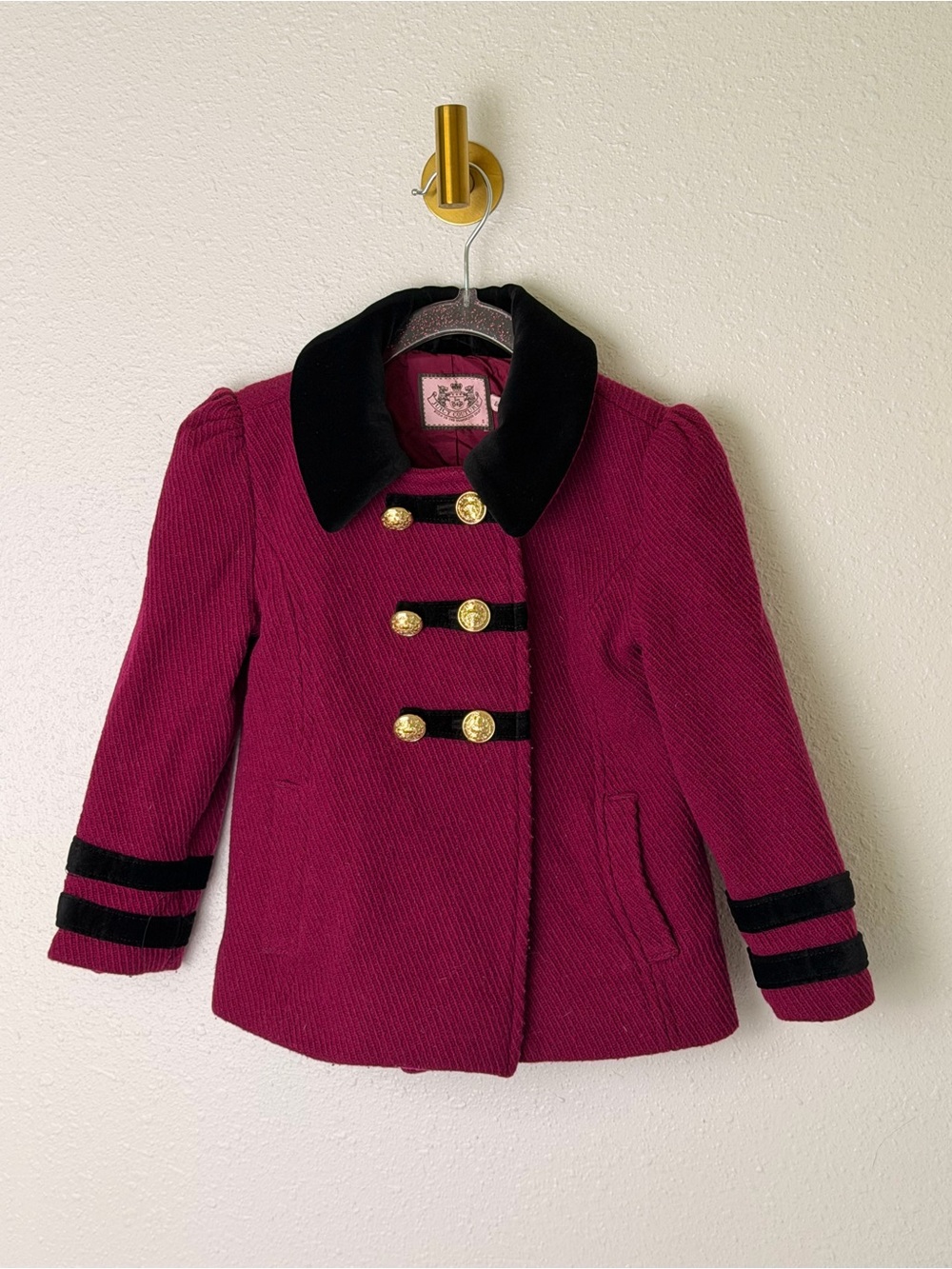 Vintage Juicy Couture Raspberry Peacoat with Black Velvet Trim